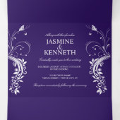 暗華美紫の上で白いフローラが渦巻結婚く 三つ折り招待状 (内部中)