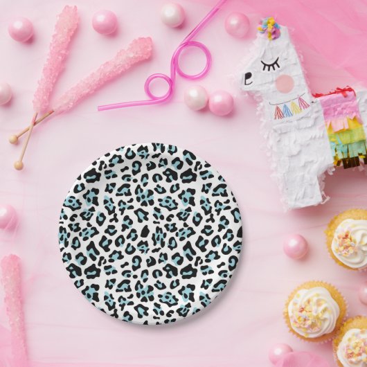 暗藍色のヒョウのアニマルプリントパターン ペーパープレート (パーティー)