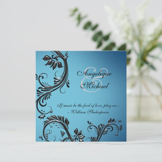 暗藍色の結婚記念日の婚約 招待状 (スタンド正面)