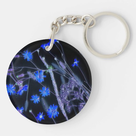 暗藍色の野生の花スキャンデザイン キーホルダー (裏面)