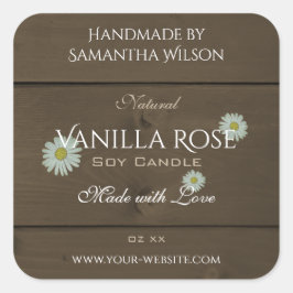 暗褐色のモダン木目の製品ラベルデイジー スクエアシール