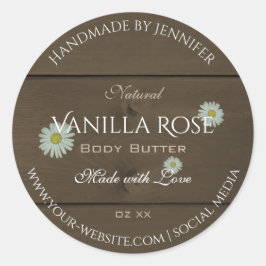 暗褐色のモダン木目の製品ラベルデイジー ラウンドシール