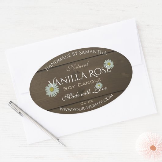 暗褐色のモダン木目の製品ラベルデイジー 楕円形シール (封筒)