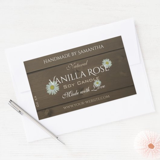 暗褐色のモダン木目の製品ラベルデイジー 長方形シール (封筒)