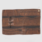 暗褐色の古素朴い木材モノグラム ゴルフタオル (横)