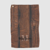 暗褐色の古素朴い木材モノグラム ゴルフタオル (正面)