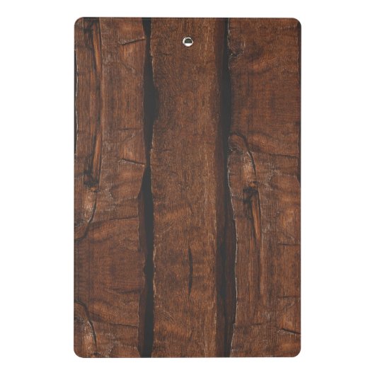 暗褐色の古素朴い木材モノグラム ミニクリップボード (裏面)