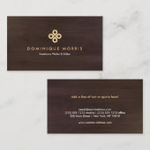 暗褐色エレガントの木目に金ゴールドクローバーのロゴ 名刺 (正面/裏面)