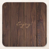 暗褐色素朴の木製フェンスカントリースタイル スクエアペーパーコースター (正面)
