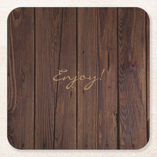 暗褐色素朴の木製フェンスカントリースタイル スクエアペーパーコースター (正面)