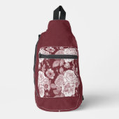 暗赤と白い手描き花 スリングバッグ (正面)