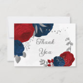 暗赤色と海軍の花silver botants結婚の サンキューカード (正面)