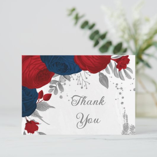 暗赤色と海軍の花silver botants結婚の サンキューカード (スタンド正面)