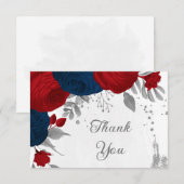 暗赤色と海軍の花silver botants結婚の サンキューカード (正面/裏面)