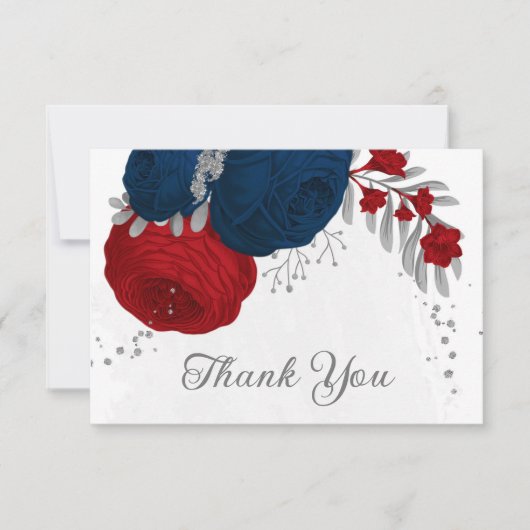 暗赤色と海軍の花silver botants結婚の サンキューカード (正面)