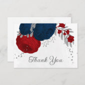 暗赤色と海軍の花silver botants結婚の サンキューカード (正面/裏面)
