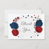 暗赤色と海軍の花silver botants結婚の サンキューカード (正面)