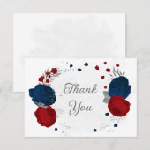 暗赤色と海軍の花silver botants結婚の サンキューカード (正面/裏面)