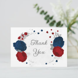 暗赤色と海軍の花silver botants結婚の サンキューカード