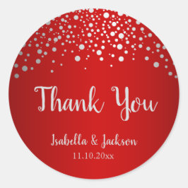 暗赤色と銀の紙吹雪ドット ラウンドシール
