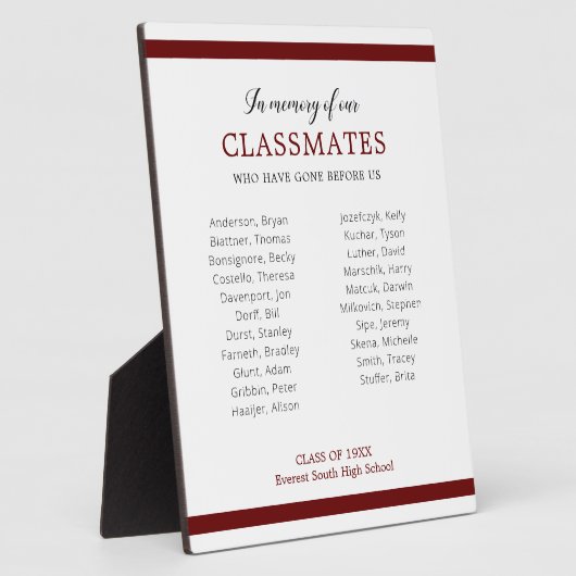 暗赤色のクラスメート名のメモリアル フォトプラーク (側面)
