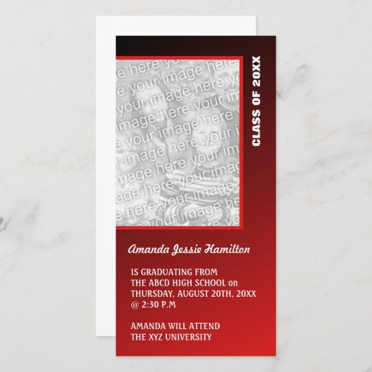 暗赤色の卒業発表 案内状 (正面/裏面)