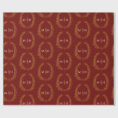 暗赤色の葉楕円形モノグラムスケッチ金ゴールド ラッピングペーパー (フラット)