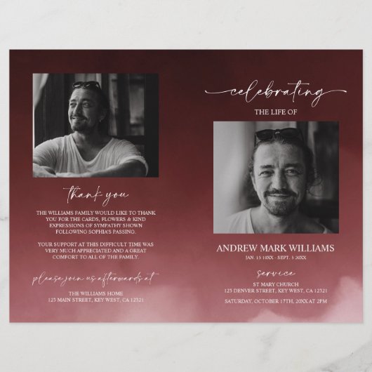 暗赤色の葬儀の順序の折り畳みプログラム (正面)