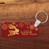 暗赤色祝月の新年2023金ゴールドウサギ キーホルダー (正面)