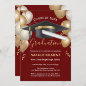 暗赤色・金ゴールド院長卒業式パーティー 招待状 (正面/裏面)