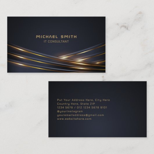 暗輝くい背景の金ゴールド線 名刺 (正面/裏面)