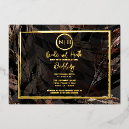 暗銅褐色ブロンズ植物体結婚の金ゴールド 箔招待状