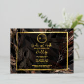 暗銅褐色ブロンズ植物体結婚の金ゴールド 箔招待状 (立ち正面)