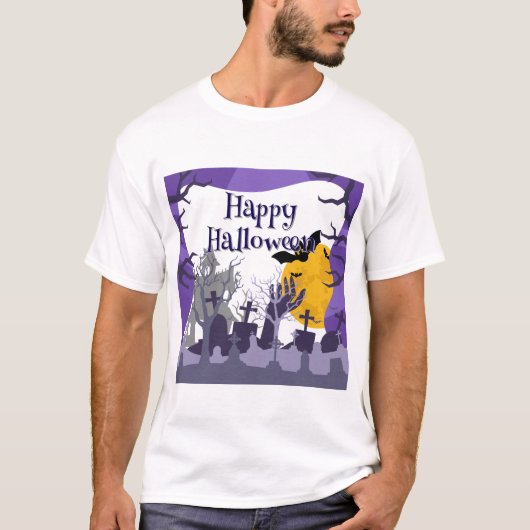 暗闇で光るお化け屋敷のハロウィン Tシャツ (正面)