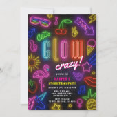 暗闇で光る文字で「Let's GLOW Crazy」な誕生日 招待状 (正面)