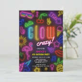 暗闇で光る文字で「Let's GLOW Crazy」な誕生日 招待状 (スタンド正面)