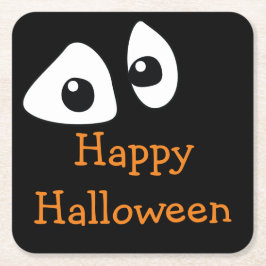 暗闇に光る目 ハッピーハロウィン アイ・アイ スクエアペーパーコースター