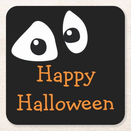 暗闇に光る目 ハッピーハロウィン アイ・アイ スクエアペーパーコースター (正面)