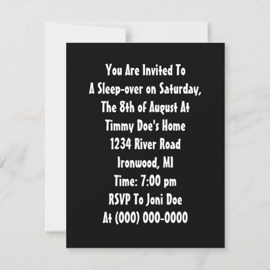 暗闇のかわいい目はSleepoverの招待状をからかいます 招待状 (裏面)