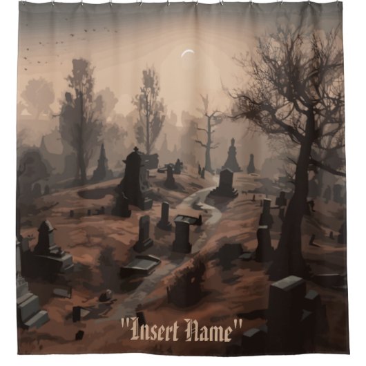 暗闇の中でささやく：恐ろしい墓地の雰囲気 シャワーカーテン (正面)