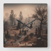 暗闇の中でささやく：恐ろしい墓地の雰囲気 スクエア壁時計 (正面)