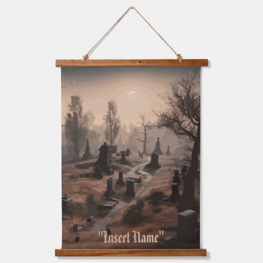 暗闇の中でささやく：恐ろしい墓地の雰囲気 吊り下げ型タペストリー (正面)