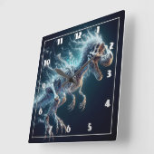 暗闇の中で半透明白熱［赤熱］光を放つの恐竜の骨格 スクエア壁時計 (傾斜)