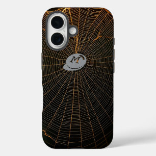 暗闇の中で照らされたクモの巣 iPhone 16ケース