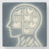 暗闇の中で白い羽のような本でいっぱいになった頭 ストーンコースター (正面)