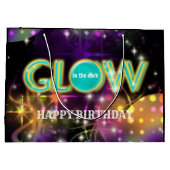 暗闇の子供のネオン誕生会のティール(緑がかった色)で光って下さい ラージペーパーバッグ (裏面)