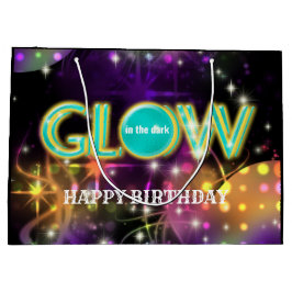 暗闇の子供のネオン誕生会のティール(緑がかった色)で光って下さい ラージペーパーバッグ