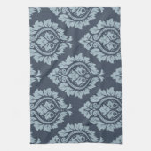 暗闇の装飾的なダマスク織パターンライト-青-灰色 キッチンタオル (縦)