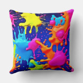 暗鮮やかいキャンバス上のネオンのスプラッシュ クッション (裏面)