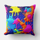 暗鮮やかいキャンバス上のネオンのスプラッシュ クッション (正面)